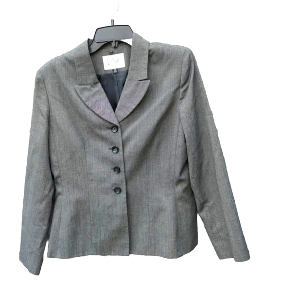 Le Suit Petite Blazer Womens Size 10P Four Button Long Sleeve Career Gray/Black - Picture 1 of 11